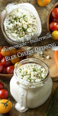 Homemade buttermilk blue cheese dressing is creamy, chunky and simple to make! So much better than bottled dressing. Perfect for salads, wings, and vegetable platters. | justalittlebitofbacon.com #saladrecipes #saladdressing #bluecheese #bluecheesedressing