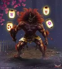 Oni is a kind of Yokai or ghost of a Japanese fairy tale that is usually interpreted as the devil of Ogre or Troll.