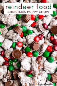 This Reindeer Food is a fun and festive Christmas Puppy Chow recipe that's easy to make with only 7 ingredients! Reindeer chow is a cute gift for friends, neighbors and coworkers! 