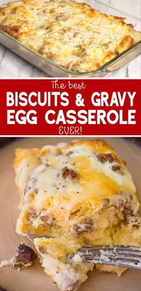 Love biscuits and gravy? Then you'll love this Biscuits and Gravy with Sausage and Egg Breakfast Casserole recipe. This breakfast dish is perfect to double for large groups and can be assembled the night before for practically no morning prep