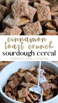 Perfectly crunchy squares, sweetened with cinnamon and sugar, and with the goodness of sourdough, this Sourdough Cinnamon Toast Crunch Cereal recipe is going to be your newest obsession! Made with 7 simple ingredients and under 15 minutes, it is a sure win for breakfast time.