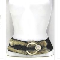 Black Faux Fur Rhinestone Stretch Elastic Belt