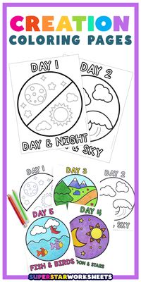 Printable Creation coloring pages for kids make learning about the 7 days of Creation a visual masterpiece! Grab yours for free today! #superstarworksheets #daysofcreation #genesis