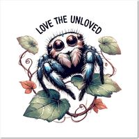 Love the unloved, Cute, little jumping spider on leaves, cartoon spider, aesthetic graphic, digital art spider, arachnid. -- Choose from our vast selection of art prints and posters to match with your desired size to make the perfect print or poster. Pick your favorite: Movies, TV Shows, Art, and so much more! Available in mini, small, medium, large, and extra-large depending on the design. For men, women, and children. Perfect for decoration.