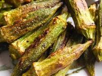 Roasted Okra: simple and delicious.  Best of all - no slime!  Really liked these a lot.  Didn't use the garlic powder; just salt and pepper and olive oil.  25 min. at 425 was perfect.  ~Suz