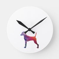 Min Pin Dog Breed Geo Silhouette Purple Round Clock | Zazzle.com