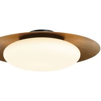 Introduce a touch of vintage-inspired style into your bathroom or hallway with an eye-catching flush mount. It strikes a circular silhouette with a fixture that shows off a shallow bowl shape. Crafted from steel, it comes in a two-tone black and gold finish, while the white glass shade underneath filters the glow from the integrated LED. We love that it's compatible with dimmer switches to move you effortlessly from day to night. And it's damp-rated, making it safe to use in high-moisture enviro