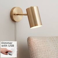 Carla Brushed Brass Down-Light Plug-In Wall Lamp with USB Dimmer - #231E1 | Lamps Plus