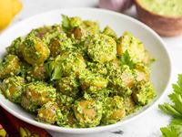 Parsley Pesto Potato Salad is an inexpensive, filling, and vibrantly flavored side dish that's perfect for any summer meal. BudgetBytes.com