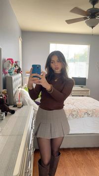 Turtle neck and mini skirt from zara with brown suede knee high platform boots