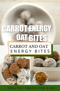 Known as Carrot oat energy bites or carrot cake bliss balls, these are a healthy no-bake nut-free energy ball for kids and adults. Perfect as a lunch box treat, after school snack or even a quick and easy on the go breakfast idea!  #healthsnack #energybite #veganrecipe #kidssnacks