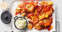 Sweet and sour pork cutlet tray bake