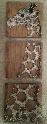 3 Panel Giraffe - Nail and String Art by brokenwingArts