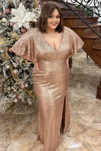 Wholesale Prom Dress Plus Size Sequin V-Neck Ruffles with Slit – Aimishang Dresses Wholesale