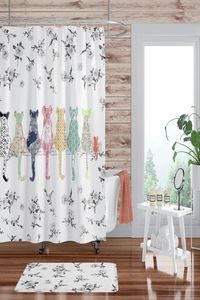 Farmhouse bathroom decor with a twist of the eclectic.  Surround yourself with what makes you feel good and puts a smile on your face.  Let your furry friends join you and your family as you shower amongst this original designer bathroom. Part of a large collection of cat designs, products and decor this cats and roses shower curtain set has perfectly matching bath towels and bath mats in various sizes. Browse our cat bathroom decor @ #ozscapehomedecor #catshowercurtain #catdecor #catbathroom