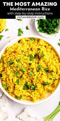 This easy and delicious Mediterranean rice is fluffy and flavorful rice made with savory onions and garlic, and lots of delicious spices.