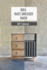 In this IKEA hack, I flipped the Rast dresser by removing the top drawer, built shelves above the second drawer and below the third drawer, gave the remaining two drawers a fluted design and redesigned the legs to give it a more modern look!