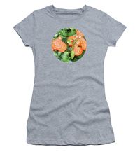 Purchase a womens t-shirt featuring the design "Blooming Yellow Orange Roses" by Ira Niva.  Available in sizes S - XXL.  Each t-shirt is printed on-demand, ships within 1 - 2 business days, and comes with a 30-day money-back guarantee.