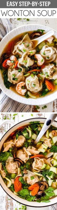 This easy (Step by Step) Wonton Soup is better than your favorite restaurant with most flavorful, juicy, wontons you have to taste to believe! I've included step by step photos, easy to follow instructions, and how to freeze wontons for an easy meal any night of the week! #wontons #wontonsoup #soup via