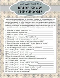 How Well Does The Bride Know The Groom Game (Bride) | Buy at Wedding Favors Unlimited (http://www.weddingfavorsunlimited.com/how_well_does_the_bride_know_the_groom_game.html).