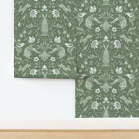 Rabbits in the Hedgerow Sage custom wallpaper by vinpauld for sale on Spoonflower