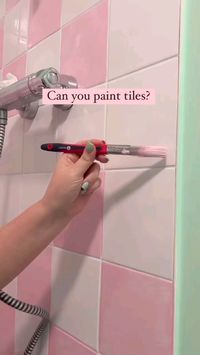 What gorgeous Idea 🥰 Credit kate_rose_morgan ig💕💕💕💕 Wish you all the best my lovely Pinterest family 🤗  . #paint #paintings #homeidea #bathroom #bathroomremodel #bathroomrenovation #bathroommakeover #tilepainting #budgetmakeover #pinkbathroom #diybathroom #diyhomedecor #homedecorideas