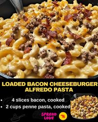 Loaded Bacon Cheeseburger Alfredo Pasta 🍝🥓🍔 (recipe below)    Get ready for a delightful dinner with this Loaded Bacon Cheeseburger Alfredo Pasta—a creamy twist on a classic cheeseburger pasta!    Ingredients: 1 lb ground beef 🍔 4 slices bacon, cooked and crumbled 🥓 2 cups penne pasta, cooked 🍝...