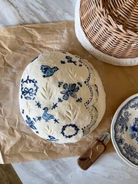 Vintage blues painted sourdough bread