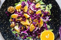 Christmas Salad: Red & Savoy Cabbage, Walnuts, Orange and Red Onion