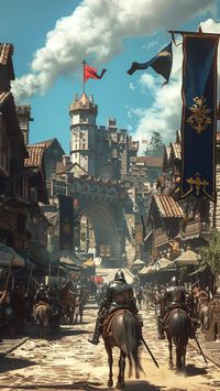 The capitol of Kingdom Dagonaut in the east. Majestic castle and busy roads with noble knights passing by for celebrations.  #letter #king #knights #castle #medieval #fantasy #novel #kingdom