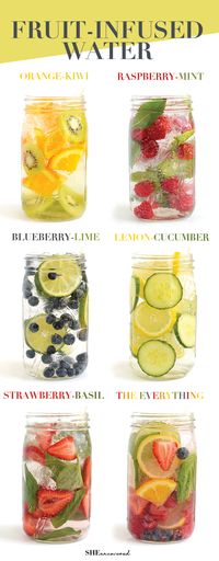 Get in your daily water quota with this Fruit-Infused Water - 6 ways! From berries, to citrus, to cucumber and herbs, we've got you covered for refreshing drink recipes all summer long!