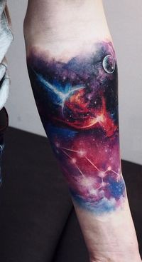 space inspired watercolor tattoo © tattoo artist  Irina Doroshenko 💗✨💗✨💗✨💗✨💗