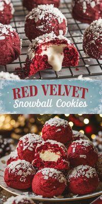 Red velvet lovers, these snowball cookies are for you! Soft, fluffy red velvet cookie balls rolled in coconut flakes for that snowy look, but the best part? That creamy, dreamy center waiting inside! They’re the perfect festive treat for holiday gatherings or a cozy winter weekend. Not only do they look stunning on a cookie tray, but they taste like red velvet cake in bite-sized form. Trust me, one is never enough!  #RedVelvetCookies #HolidayBaking #SnowballCookies #ChristmasCookies