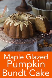 This moist, rich and spicy pumpkin bundt cake from Preppy Kitchen comes together in a flash and it’s irresistible when topped with a maple glaze and candied pecans! #pumpkinbundtcake #mapleglazedbundt #bestcakes