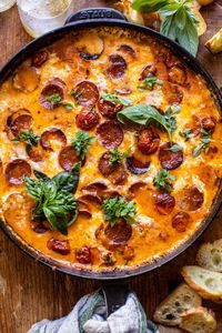 Tomato Burrata Pepperoni Pizza Dip. - Half Baked Harvest