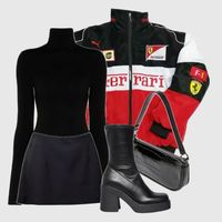 ferrari racer jacket night out outfit | fall outfit ideas | all black outfit | red jacket outfit | autumn outfits | fall outfits | winter outfits |