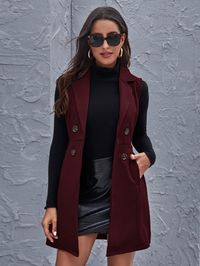 Lapel Collar Double Breasted Vest Coat | SHEIN USA