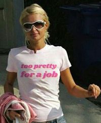 Introducing our "Too Pretty for a Job" baby tee, the perfect nod to Y2K fashion and iconic Paris Hilton vibes. This graphic tee is a must-have for anyone who loves to embrace an aesthetic, girly style with a touch of sass. The iconic slogan will make you stand out, showcasing your confident and unapologetic attitude. It features a classic fit that flatters any body type, making it a versatile addition to your 2000s-inspired wardrobe. Pair it with high-waisted jeans, skirts, or shorts for a look that's straight off Pinterest and perfect for any occasion. Ideal as a gift for her, this tee is perfect for birthdays, holidays, or any special occasion where you want to make a lasting impression. Whether you're channeling your inner Paris Hilton or just looking to make a bold fashion statement, t