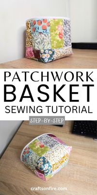 Learn how to sew these cute patchwork baskets with this easy and quick step-by-step sewing tutorial! It's so easy to make!!