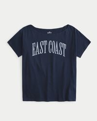 Women's Oversized Off-the-Shoulder East Coast Graphic Tee | Women's | HollisterCo.com