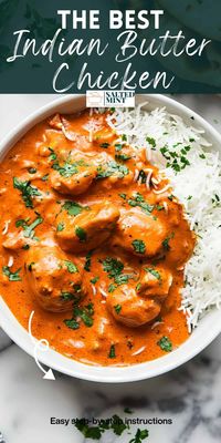 Indian butter chicken in an aromatic tomato and butter sauce. This easy Indian recipe uses chicken breast and spices for a delicious curry chicken dish. Perfect for easy weeknight dinners and great for leftovers.