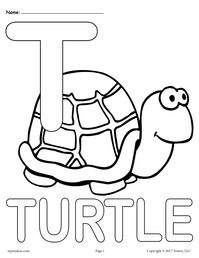 These fun and easy alphabet coloring pages are a great way for little ones to become familiar with the letter T! There are three unique letter T coloring pages included in this printable - one with an uppercase T, one with a lowercase t, and one with both an uppercase T and lowercase t. All three variations include a picture of a turtle and the word 'turtle'.