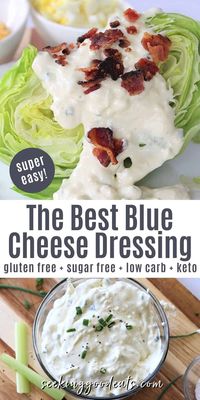 Creamy Blue cheese dressing recipe is so easy to make and tastes SO much better than bottled store-bought. This dressing is low carb and a keto salad dressing recipe too. An easy recipe that is perfect for your next salad. Blue cheese salad dressing makes a great dip for veggies and chicken wings, and a topping for steak, YUM!