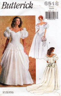 Vintage Butterick 6958 Bust Size 38"  This pattern is: Unused  Factory Fold Has Storage and Age Wear My environment is Smoke and Pet Free Sewing Description: Pattern and instructions for sewing Misses' Wedding or Bridesmaid Dress:1992; Misses' Wedding Dress: Dress, floor length, has close-fitting, lined boned, dropped waist, shaped bodice with princess seams and inside belt, flared skirt with side front and side back seams, back zipper and above elbow sleeves with elastic casing at upper edge, a