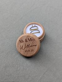 Wooden box with velvet foam insert for wedding rings on your Big Day 5cm x 3.5cm outter measurement with an internal measurement of 4cm Velvet foam available in Black or White Add a personal touch to your wedding day