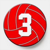 Make your own custom basketball popsocket for volleyball players, coaches and teams with red team colors. Just click to personalize the template and type your own volleyball player jersey number, initials, or any other text in the custom text box. These personalized volleyball popsockets are a fun gift idea for volleyball players and teams with red team colors.