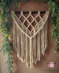 Add this natural white macrame piece in your living room, dorm, bedroom, office, nursery, kid’s room or wherever you see fit! This handmade wall piece is 21.5 inches wide and 33 inches height total from the hanger. Wooden dowel is a dark cocoa brown color.