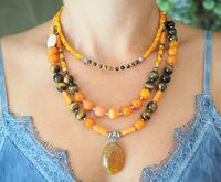 Boho layered necklace, natural stone jewelry