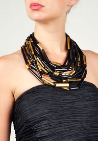 Monies 12 Strand Ebony & Gold Bead Necklace