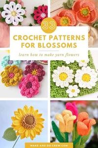 Looking for the best crochet flower patterns? This collection of amigurumi crochet flowers, curated by Make and Do Crew, is for you! From beginner to advanced skills, we've got you covered. Some even include detailed step by step tutorials. Whether you're making a crochet daisy, lilac, or sunflower, these simple crochet flowers will inspire you to make a beautiful DIY bouquet. Visit the blog for the free crochet flower patterns and discover more amigurumi patterns for beginners.